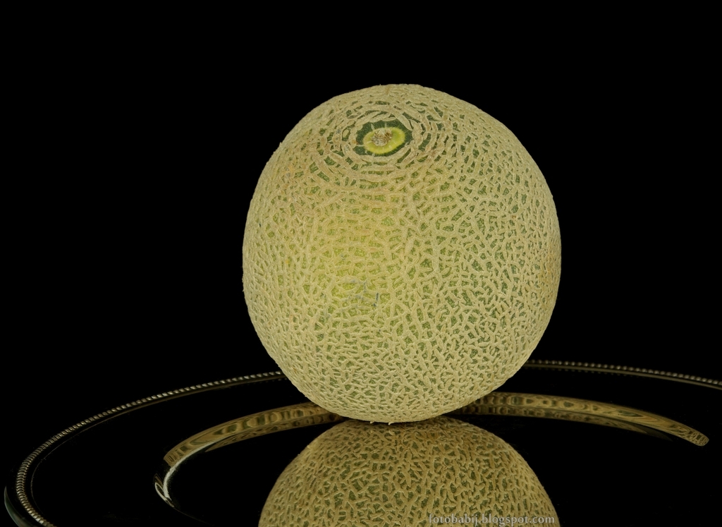 Canteloupe mellon with netted surface.